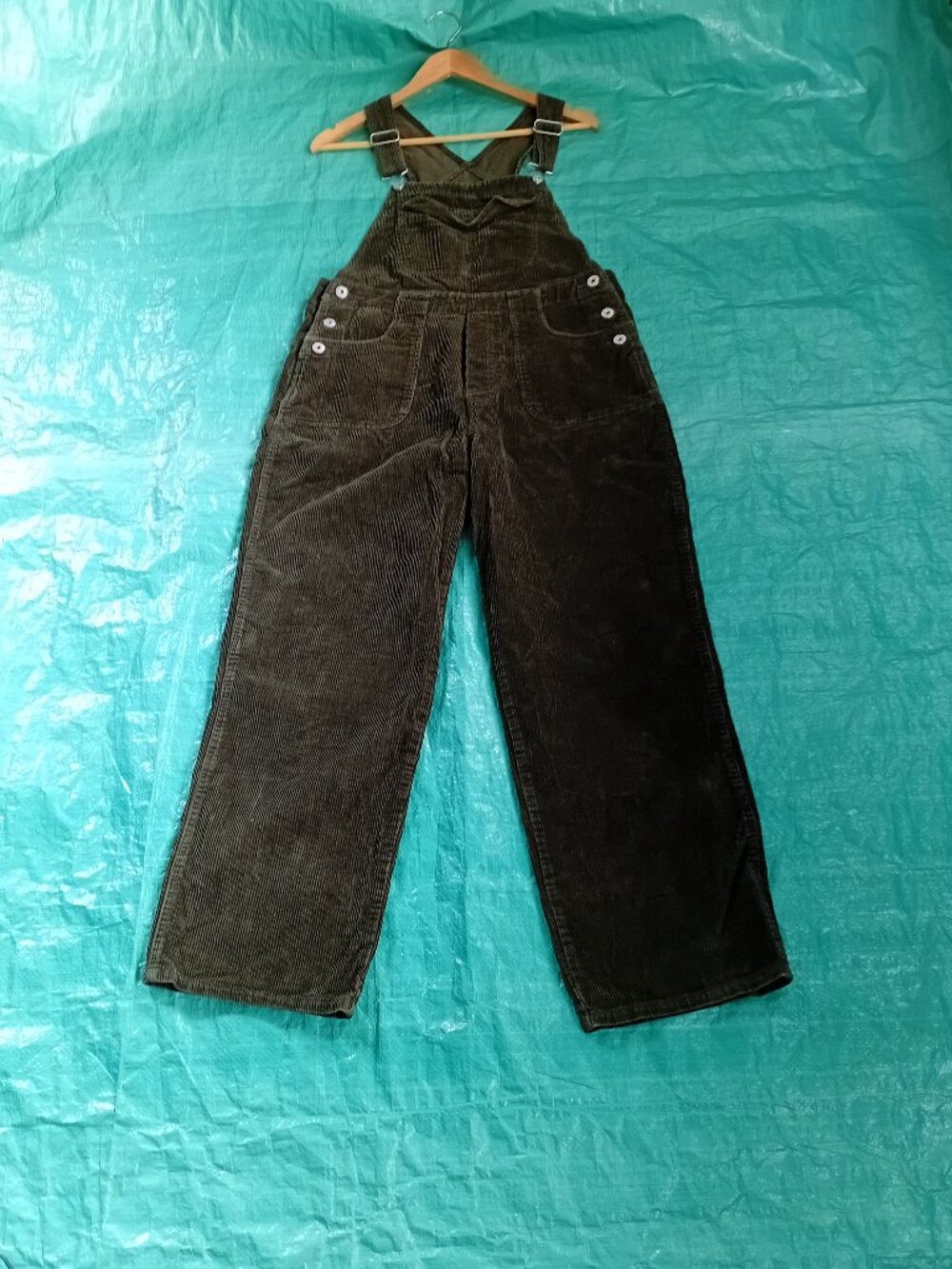 Green Corduroy Overalls Bib 100%Cotton 90s Carolina Blues Medium 5pockets Retro